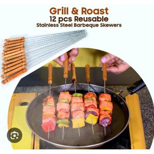 A Bonne 12pcs Reusable Barbeque Skewer - Sliver