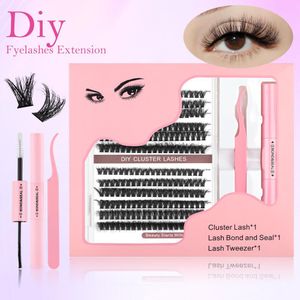 DIY Cluster Lash Extension Kit - Soft Matte Fiber, Pink, 8-16mm, Includes Bond & Seal, Tweezer, Long-Lasting