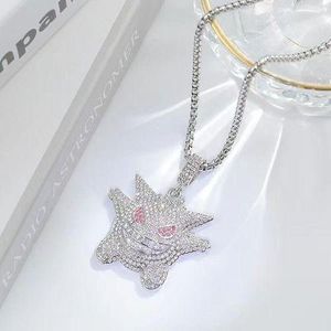 Unique Western-Style Cartoon Gengar Monster Diamond-Studded Hip-Hop Necklace -- Silver
