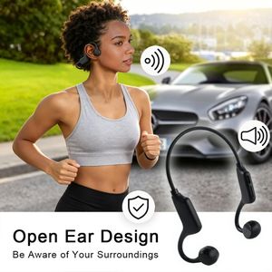 Black Bone Conduction Bluetooth Headphones, Bluetooth 5.3 Open-Ear Wireless Earphones, HiFi Stereo Sound, Lightweight Headset for Sports Running Fitness Workout