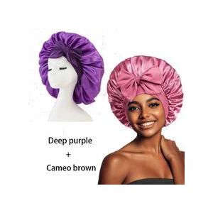 Elastic ribbon bow beauty and hairdressing nightcap - deep purple+bean paste color