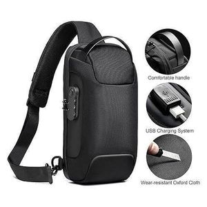 Men's Shoulder Bag, Waterproof Chest Bag Anti-Theft Shoulder Crossbody Bag, Lightweight Travel Backpack with USB Charging Port for Outdoor Travel, Cycling, Hiking - Black
