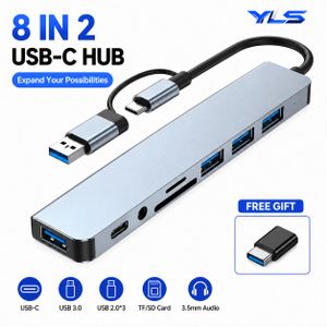 8-in-2 USB Hub USB 3.0 Type-C Docking Station  8 Ports  
