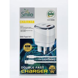 Smile SM-Fast141 40W Double Fast Charger with Auto-ID & Lightning Cable (UK Plug)