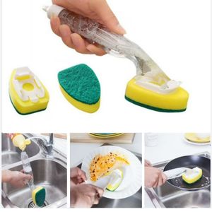 AD GALAXY 5pcs Multipurpose Long Handle Dish Washing Brush with Liquid Soap Dispenser  - Grey