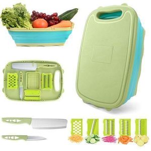 9-in-1 Folding Cutting Board with Strainer/Chopping Board + Slicer/Grater + Kitchen Knife