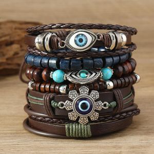 6 Piece Men's Bracelet Wooden Bead Stackable Devil's Eye Elastic Design for Daily Wear Gift 