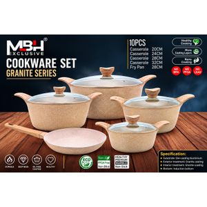 10 Pcs Non-Stick Granite Cookware Set - Die-Cast Aluminum Pots & Pan - Beige