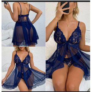 Sexy Lingerie Nightwear Set- Dark Blue 