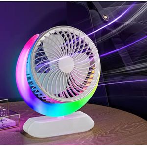 Portable Rechargeable Mini Fan With RGB LED Night Light – Wireless USB Desk Fan 3 Speed Cooling Fan, Quiet Battery Operated Air Circulator For Home Office & Bedroom - Colorful