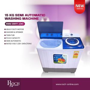 Roch 15Kg Twin Tub Semi Automatic Washing Machine - RWM-200TT-J(W)- White/Blue