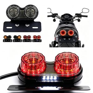 Motorcycle Dual LED Tail Light, 3-in-1 Brake Turn Signal License Plate Light, Universal 12V Rear Lamp