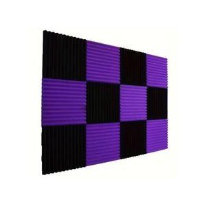 12-piece wedge-shaped purple/black sound-absorbing studio foam boards for studio recording, noise reduction, and instrument isolation.
