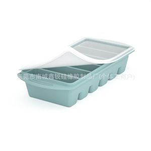 4-single compartment 250ml Silicone tray with lid- Grey blue