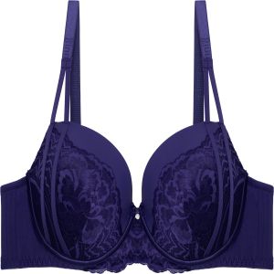 Binnys Exquisite Dark Blue Uplift Underwire Bra with Chest Straps Fixed Padding and Sunday Church Services Elegant Lingerie Women Brassiere