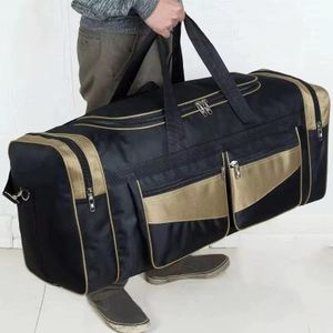 Jumbo Extra-Large Multi-Pocket Travel Duffel Bag with Gold Metallic Trim & Heavy-Duty Carry Handles (Black & Gold)