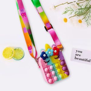 Unicorn Pop It Purse for Girls - Silicone Crossbody Fidget Toy Shoulder Bag for Kids