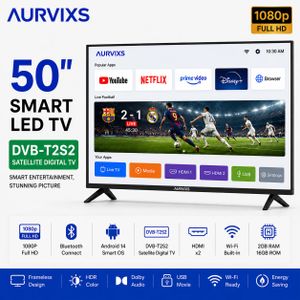 AURVIXS 50 Inch Smart Android TV Digital Satellite Full HD WiFi Bluetooth Netflix 2+16G HDMI USB-1 year warranty