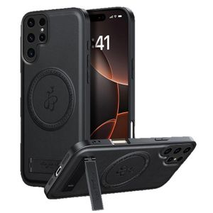 Sendo Phone Case, Compatible With Galaxy S22 Ultra Phone, High Quality MAGSAFE, Wireless Charging luxury leather Case With Kick-Stand - Black 