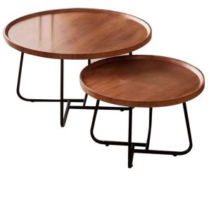 Modern 2-Piece Round Nesting Coffee Table Set – Brown & Black
