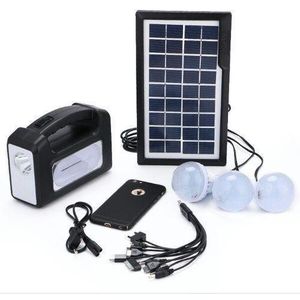GDLITE Smart Rechargeable Solar Panel 3 Plus Led Lights And Phone Charging Kit - Black