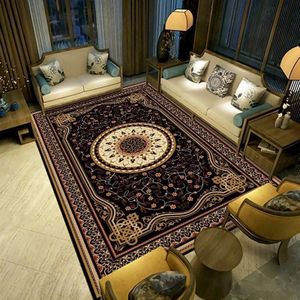 1.2x1.6m Anti Slip Floor Carpet Vintage Home Machine Woven Center Rug Carpets for Living Room-Brown