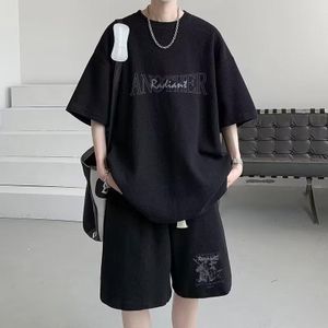Dou-color Men's Vintage "ANOTHER" Print T-shirt & Shorts Set - Loose Fit