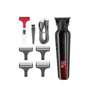 2000mAh Rechargeable Corded & Cordless Hair Clipper with LED Display, Titanium-Coated Blades, Type-C Charging & 4 Guide Combs - Red