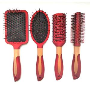 AD 4 in 1 Classic Saloon Hair Brushes and Comb Set - Wine