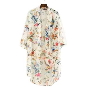 TingYiLi Vintage Floral Print Ruffle Sleeve Chiffon Shirts Women