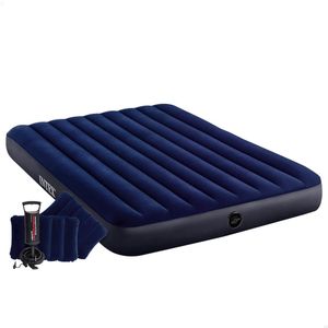 Intex Dura-beam Standard Classic Downy Inflatable Airbed Mattress & Pillows & Air Pump - Blue