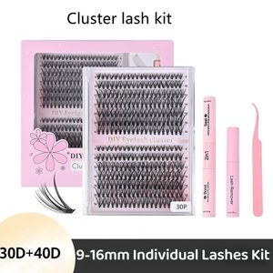 Cluster Lashes 168 pcs Wispy Lash Clusters D Natural Eyelashes Extensions 9-16mm Mix 30D+40D Individual Lashes with Lash Glue,Remover and Seal Tweezers Thin Band Eyelashes Cluster for DIY Lash Extensi