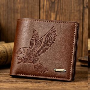 ASCENT Men's Leather Eagle Embossed Wallet Large Capacity with Photo Holder & Multi-Card Slots Business Style -Coffee Brown