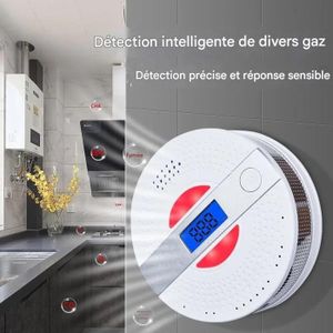 2-in-1 smoke and carbon monoxide detector with dual sensors, a combined smoke detector, LED indicator, and a loud audible alarm.
