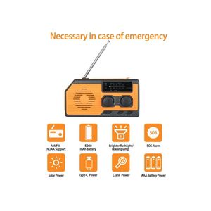 5000mAh Hand Crank Emergency Radio - AM/FM Solar Flashlight with SOS Alarm, Weather Scan & Phone Charger - (W15 x D5.5 x H7.8)cm / (W5.9 x D2.2 x H3)inch