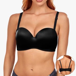Binnys Black Compelling Soft Satin Non-Removable Breast Pads Adjust the size yourself Straps Anti-Exposure Workplace Black Women's Bra 