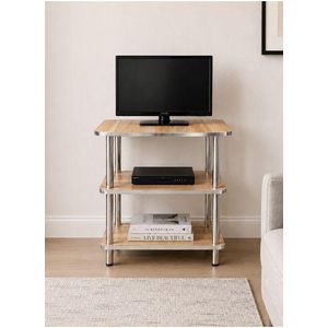 Modern 3-Tier Wooden TV Stand with Metal Frame - Entertainment Center Table for Living Room, Bedroom & Office (W60 x D47 x H60)cm / (W23.6 x D18.5 x H23.6)inch