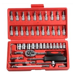 Hand tool set adjustable long handle ratchet wrench 46 pieces