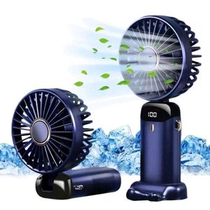 Portable Handheld Fan – Foldable Rechargeable Cooling Fan with LED Battery Display (Blue)