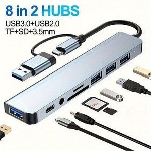 DRASURE 8-in-2 USB Type C Hub Multi Port Adapter Splitter Dock Station