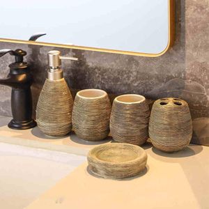 NIKIHONG 5 Piece Bathroom Accessory Set Ceramic Soap Dispenser, Soap Dish,Toothbrush Holder & 2 Cups - Modern Countertop Sink Decor(Grey)