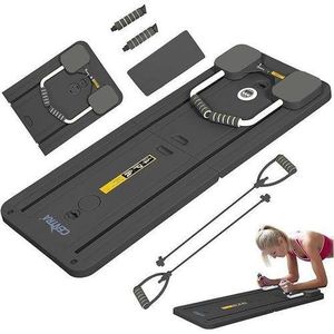 Multifunctional Pilates Abdominal Training Board with Resistance Bands, Ab Roller Wheel, Push-Up Board, and Knee Mat - Gray /black