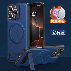 Sendo Phone Case, Compatible With IPhone 16 Pro Max, High Quality MAGSAFE, Wireless Charging luxury leather Case With Kick-Stand - Blue 
