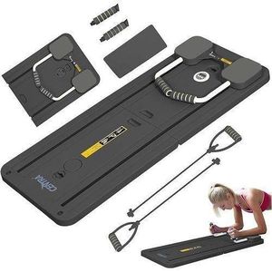 Multifunctional Pilates Abdominal Training Board with Resistance Bands, Ab Roller Wheel, Push-Up Board, and Knee Mat - Gray /black