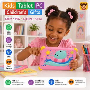 LGNT Kids Learning Tablet PC 7-Inch Touch Screen – 4GB RAM, 64GB Storage, WiFi, Dual Camera, Shockproof Silicone Case – Pink