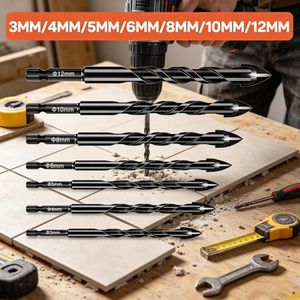 7pcs Set Of Crossed Hexagon Tile Drills, Box For Glass Ceramics, Concrete Hole Opener