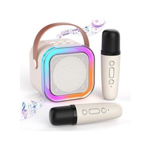 2*Microphone,1*Speaker Indoor and Outdoor Portable Wireless LED Bluetooth HIFI Karaoke Microphone Speaker - Beige