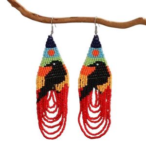 Sunset Bird Beaded Tassle Earrings - Multicolour
