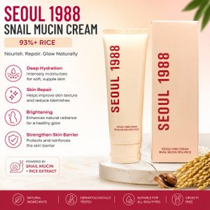 SEOUL 1988 Snail Mucin 93% + Rice Cream – Facial Moisturizing & Hydrating Cream
