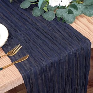 Cheesecloth Table Runner 35x118 inch Boho Gauze Table Runner, Dark Blue